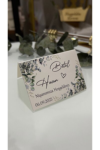 arl etiket tasarım dijital baskı merkezi Söz, Kına, Nişan, Düğün Bükmeli Masa Kartı 7x10 cm 50 Adet - Arletikettasarim