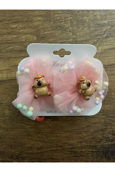 synshop Kız Çocuk Capybara Boncuk Tüllü Simli Pullu 1 Çift Lastik Toka Kapibara