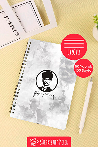 Anime Marketi Mustafa Kemal Atatürk Designed A5 Spiral School Notebook 50 Sheets 100 Pages - Lined