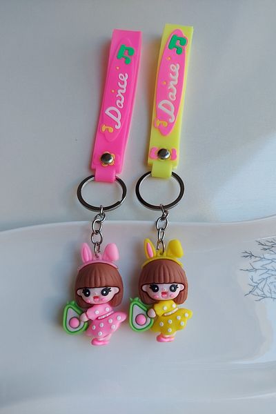Lynare 3D Silicone Strawberry Girl Character Keychain and Bag Ornament 2 Pieces