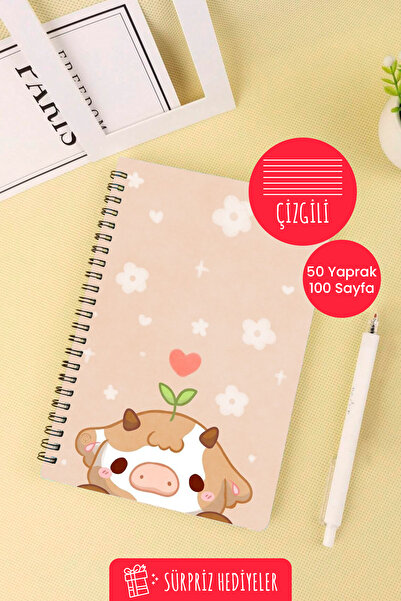 Anime Marketi دفتر مدرسي حلزوني مقاس A5 بتصميم بقرة 50 ورقة 100 صفحة - مسطر