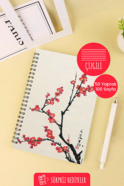 Anime Marketi دفتر مدرسي حلزوني مقاس A5 بتصميم الثقافة اليابانية 50 ورقة 100 صفحة - مسطر