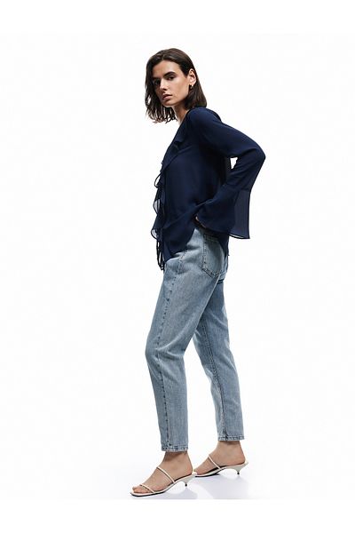 Koton High Waist Button Pocket Straight Leg Mom Fit Jean Pants - Mom Slim Jean