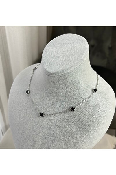 shop Siyah Beş Yapraklı Yonca Çelik Kolye