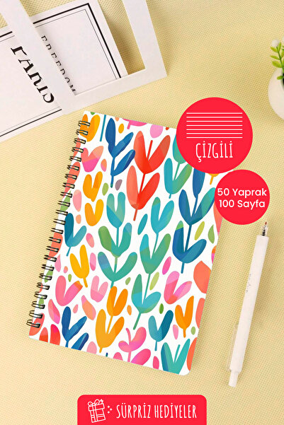 Anime Marketi دفتر مدرسي حلزوني مقاس A5 بتصميم قلوب ملونة 50 ورقة 100 صفحة - ...