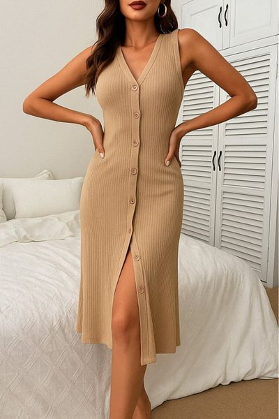 Viyamo Women's V-Neck Front Buttoned Camisole Dress