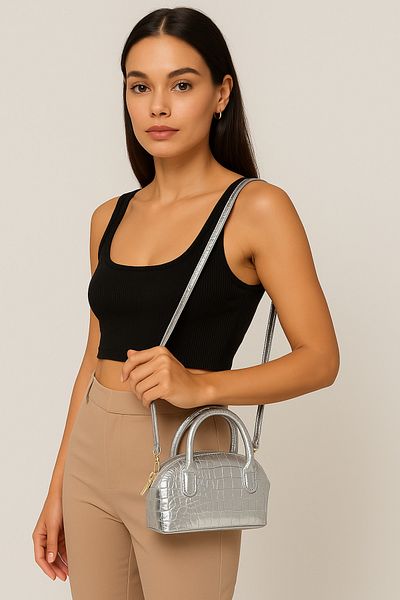 Silblack Croco Patterned Mini Women's Shoulder Bag