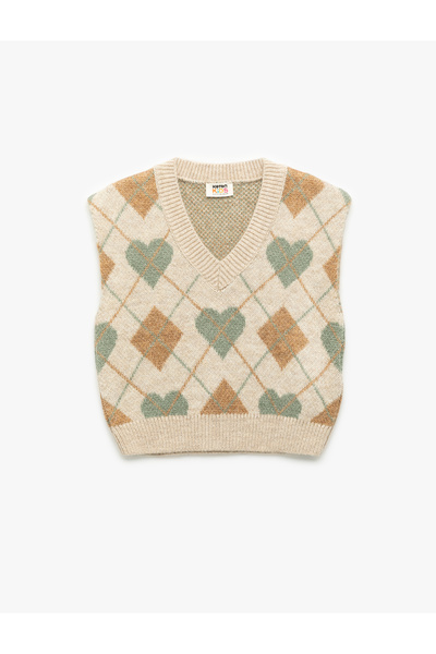 Koton Baklava Patterned V-Neck Sleeveless Knitwear Sweater