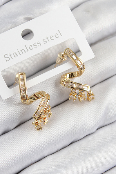 Marsilyan أقراط نسائية من النحاس والزركون بحجر منحني موديل ذهبي اللون