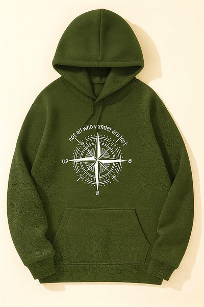 CLASSY.MODA “Unisex 3 Thread Fabric Compass Printed Hooded Sweatshirt”