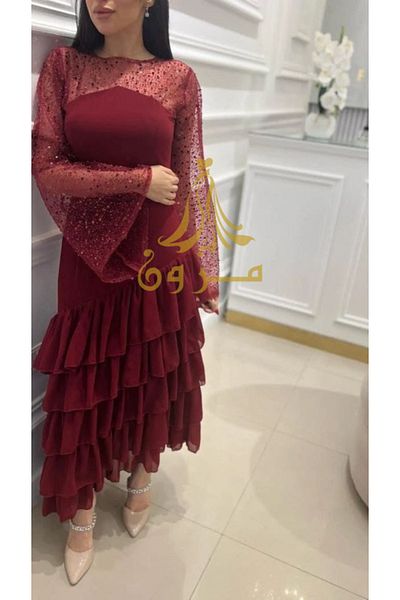 MEZON FASHION Layered Burgundy Evening Dress