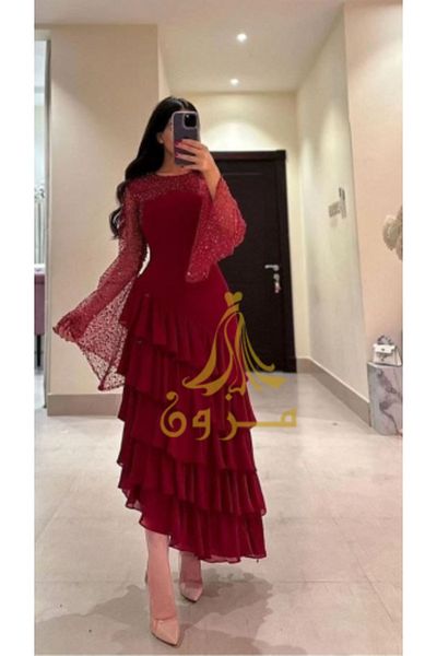 MEZON FASHION Layered Burgundy Evening Dress
