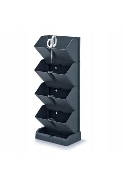 Prosperplast Decorative Flower Pots, Modular, Anthracite, 4 x 1 L, Set of 4, 19.5 x 11.4 x 47.5 cm, Mini Cascade