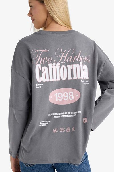 DeFacto Loose Fit Crew Neck Back Printed Long Sleeve T-Shirt F8914Ax25Au