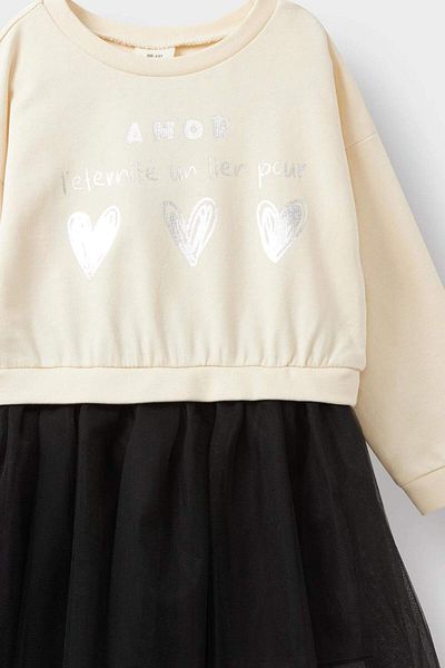 DeFacto Baby Girl Printed Long Sleeve Tulle Dress F4863A525Au