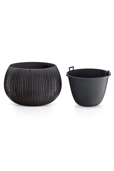 Prosperplast Decorative Flower Pot, Prosperplast, Beton Bowl, Round, Black, 23.8 x 16.1 cm