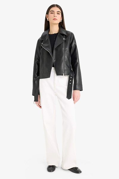 DeFacto Regular Fit Zippered Faux Leather Jacket Coat E8530Ax25Au
