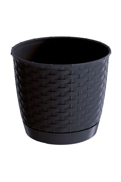 Prosperplast Decorative Flower Pot, Prosperplast, Ratolla, Rattan Imitation, Round, Anthracite, 19 x 16.5 cm