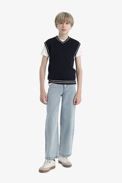 DeFacto Boys' V-Neck School Sweater F3738A825Au