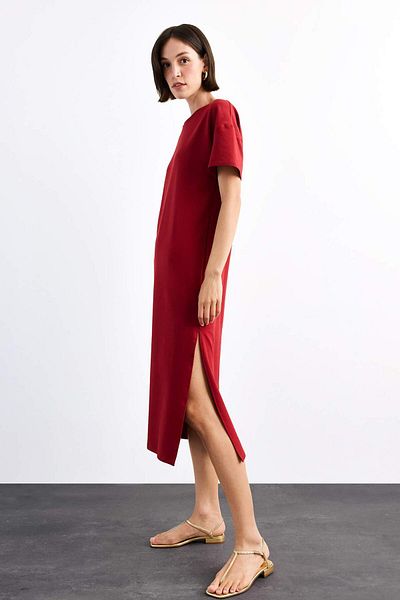 DeFacto Crew Neck Basic Plain Short Sleeve Midi Dress G1059Ax25Sm