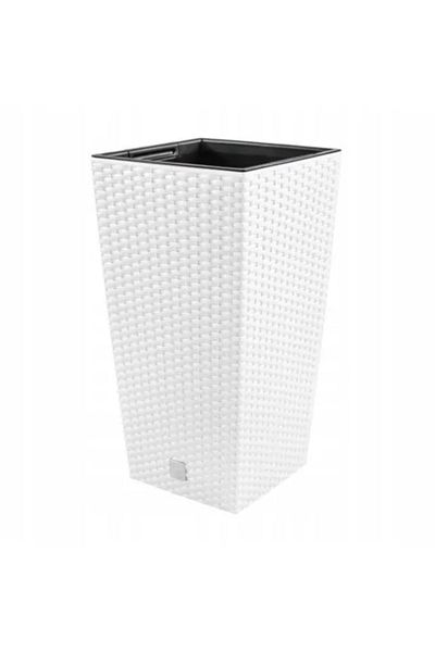 Prosperplast Decorative Flower Pot, Prosperplast, Rato, Rattan Imitation, Square, White, 22.5 x 22.5 x 42.1 cm