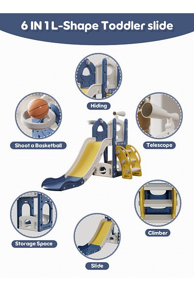 Sheinhome Kids Slide, 6 in 1 Toddler Playground with Basketball Hoop, Climbing Ladder