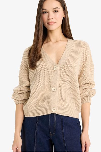DeFacto Regular Fit V-Neck Buttoned Knitwear Cardigan U2052Az25Wn