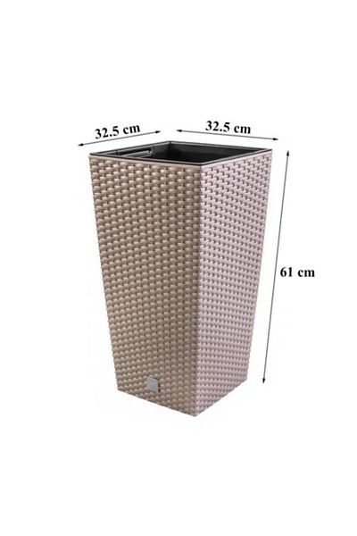 Prosperplast Decorative Flower Pot, Rato, Rattan Imitation, Square, Brown, 32.5 x 32.5 x 61 cm