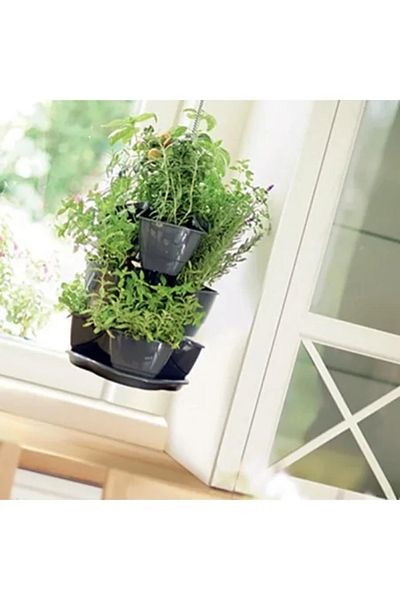 Prosperplast Decorative Flower Pot, Prosperplast, with Chain, Anthracite, 9L, Set of 3, 29.5 x 29.5 x 38/88 cm