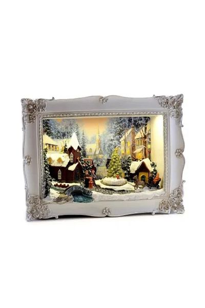 Magic Home Christmas Decoration, Polyresin, Snowy Village LED Painting