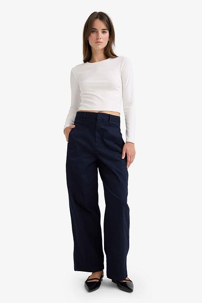 DeFacto Barrel Fit Double Pocket High Waist Straight Leg Gabardine Trousers F8133Ax25Au