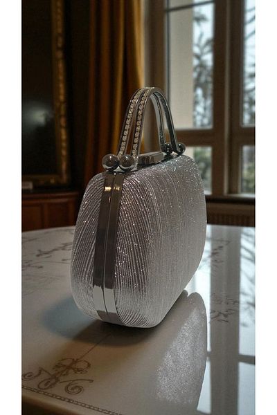 Butik Beyabags Laser Cut Anthracite Platinum Evening Dress Bag
