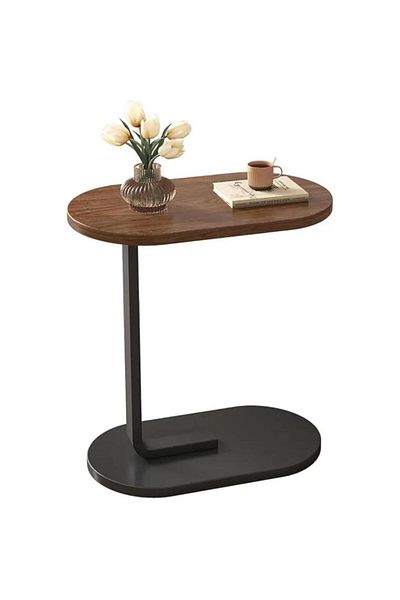 Tradeo C-Shaped Side Table – Small Sofa End Table, Metal & Wood Design for Living Room, Bed, Office