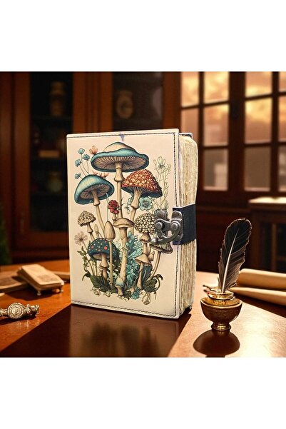 Kuzey Tacı دفتر ملاحظات جلدي مصنوع يدويًا مع رسم توضيحي للفطر النباتي - سلسلة خاصة VIP