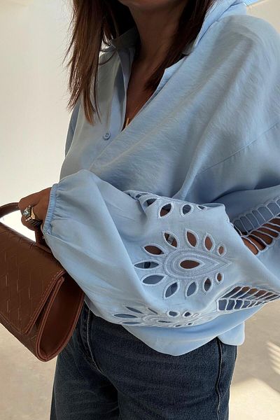 ELVAN TOLON Blue Oversize Embroidered Shirt