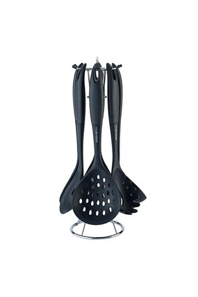 Arshia 7 pcs Black Silicone Utensil Set