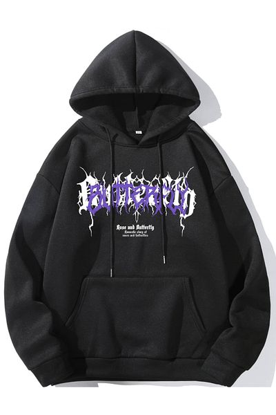COHERENT Unisex Men/Women Colorful Butterlycustom Printed Cotton Oversized Hooded Sweatshirt
