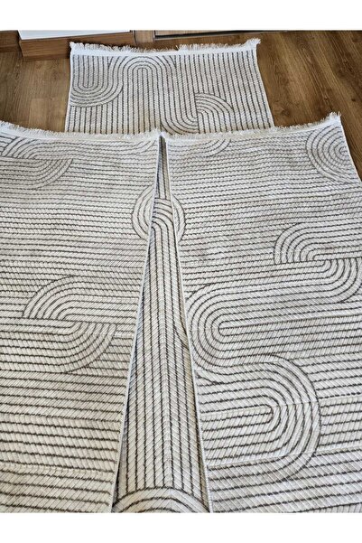 AKSU AKSUPRİME KREM saçaklı modern yıkanabilir embos 3lü yatak odası takımı k...