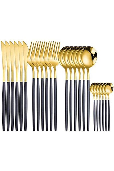 Jiffy Stainless Steel Western Cutlery Set - 24 Pieces (Black)