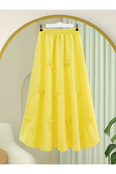 Modamorfo Poplin Skirt with Elastic Waist and Bow Detail - Yellow