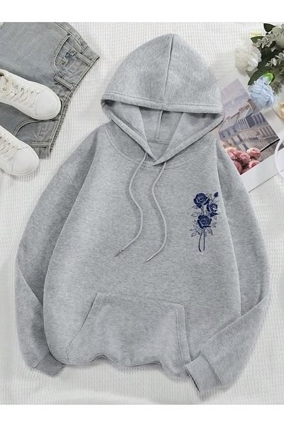 COHERENT Unisex Men/Women Colorful Roses Custom Printed Cotton Oversize Hooded Sweatshirt