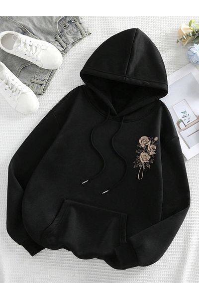 COHERENT Unisex Men/Women Colorful Roses Custom Printed Cotton Oversize Hooded Sweatshirt