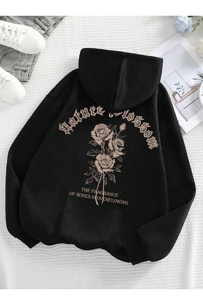COHERENT Unisex Men/Women Colorful Roses Custom Printed Cotton Oversize Hooded Sweatshirt