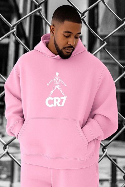 BENROMA Hanorac de marime mare cu imprimeu CR7 din bumbac pieptănat cu 3 fire