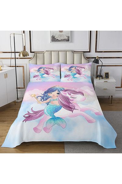 OEM Quilted bed linen with unicorn and mermaid pattern, duvet cover 220x240 cm, 2 pillowcases 50x75 cm