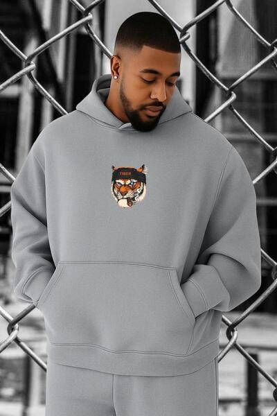 BENROMA Hanorac de mărime mare, din bumbac pieptănat cu 3 fire, cu imprimeu d...