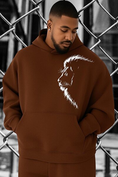 BENROMA 3 Yarn Combed Cotton Lion Printed Oversized Sweatshirt