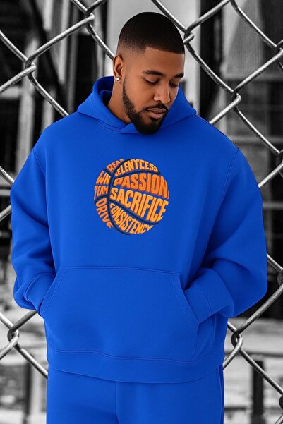 BENROMA 3 Yarn Combed Cotton Basketball Printed Oversized Sweatshirt
