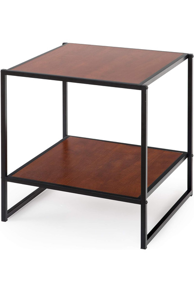 OEM Măsuță de cafea, 2 niveluri, plăci maro, cadru negru 50x50x50 cm