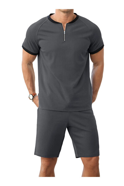 OEM Costum de vară bărbătesc, format din 2 piese, tricou polo și pantaloni sc...